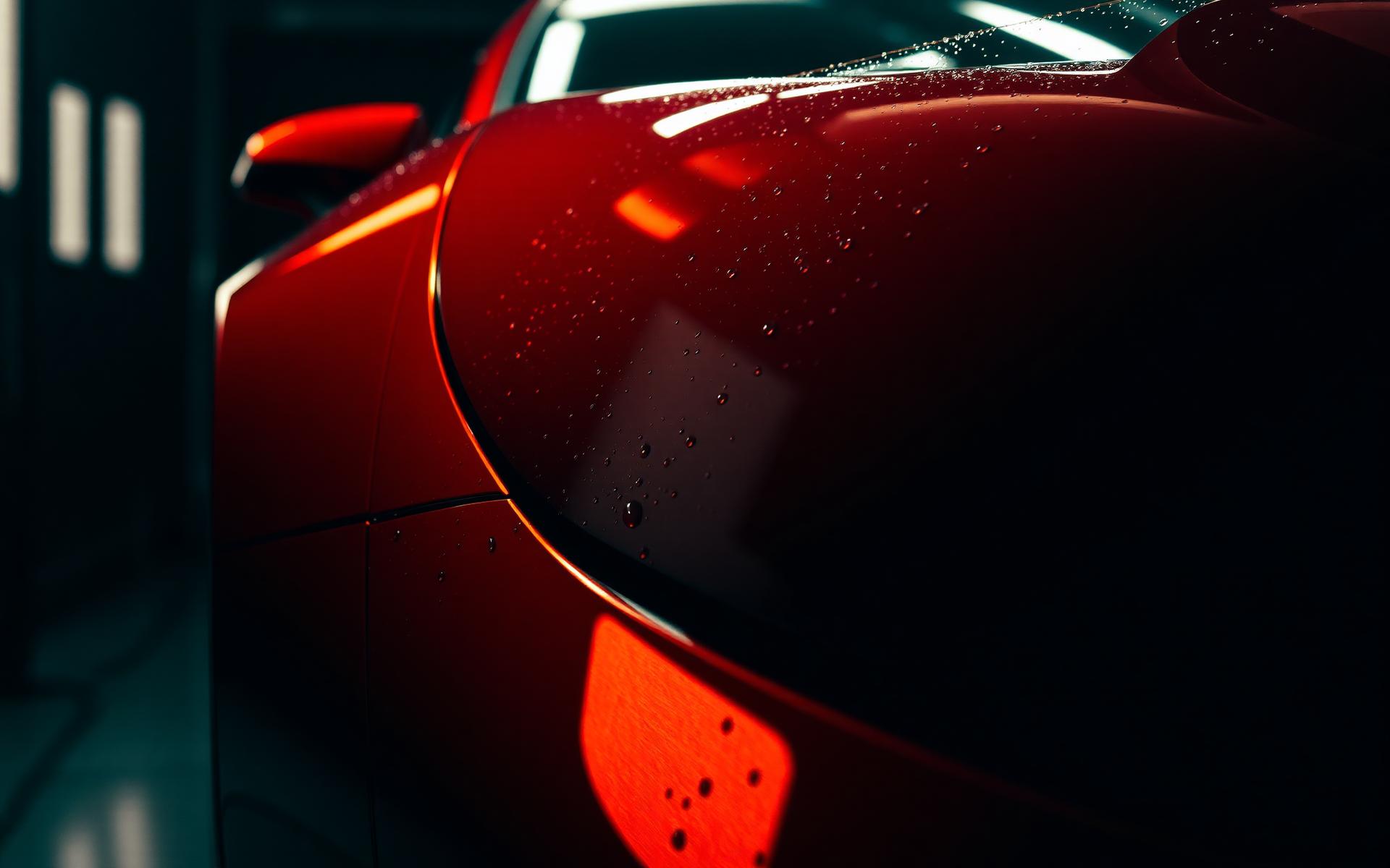 Detaljno poliran crveni sportski automobil